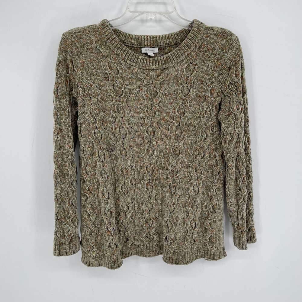 J.Jill Women's Multi-Color Crewneck Cable Knit Pullover Chenille Sweater Size SP